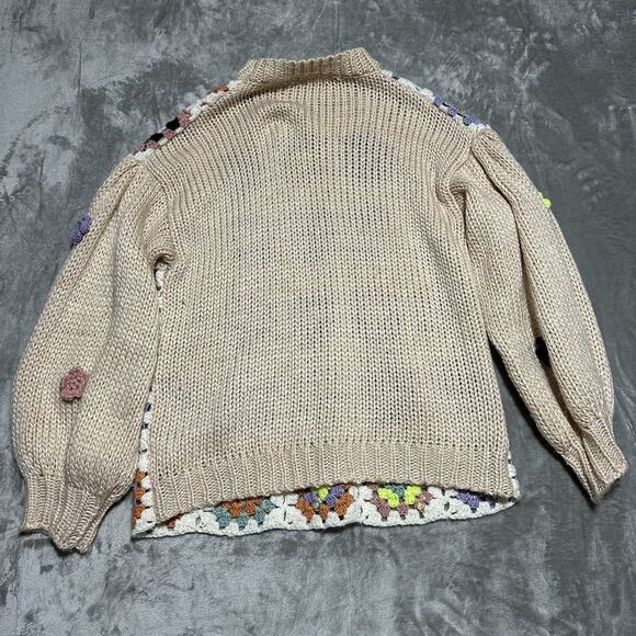 Listicle Gabbie Crochet Sweater Womens M Beige Granny Square Cottagecore Boho - Picture 2 of 11